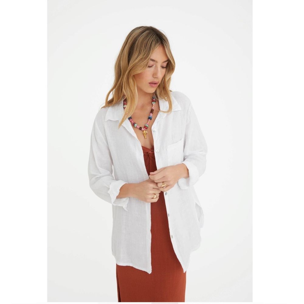 Chic Linen White Button Down Shirt - image 1